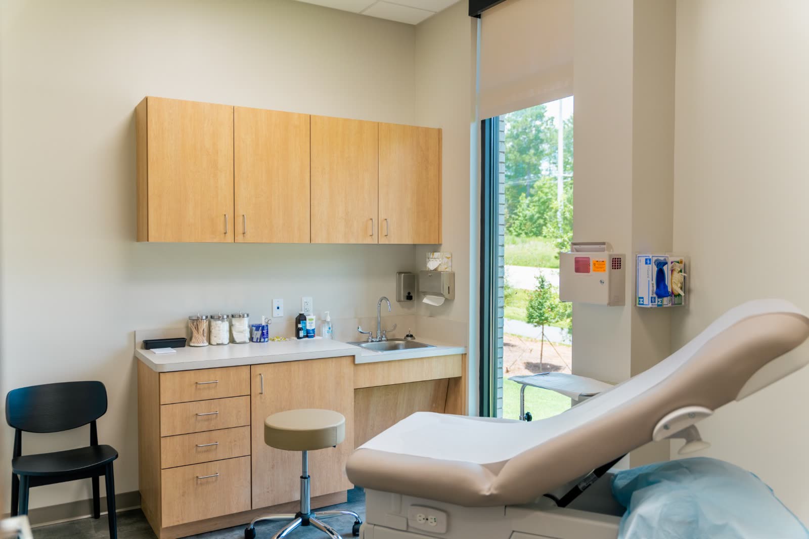 A bright exam room with natural light